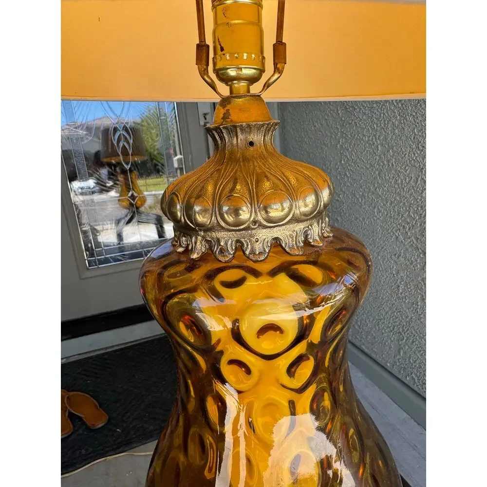 vintage amber glass table lamp prominent 